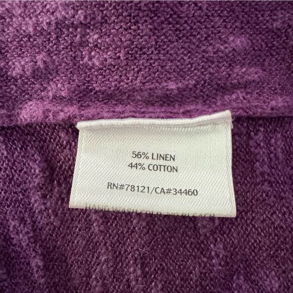 Eileen Fisher Straight Cardigan Size L Purple Linen Blend Open Front Half Sleeve - Picture 4 of 8